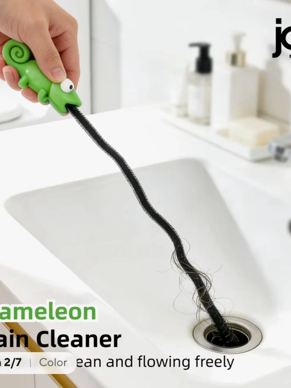 Joie Green Chameleon Drain Cleaner with Black Brush Cable